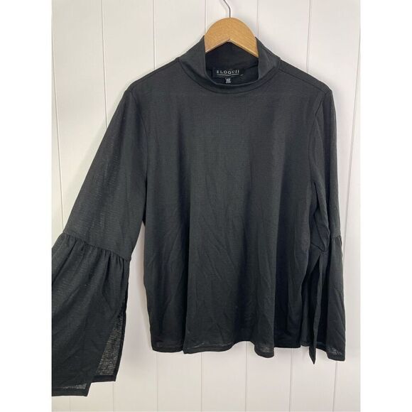 NWT Eloquii Flare Sleeve Black Mock Neck Sheer Top Plus 18/20 - Picture 1 of 10